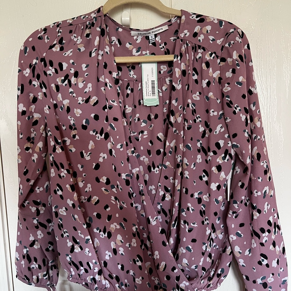 Collective Concepts Pink Wrap Blouse 3/4 Sleeve Relaxed